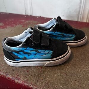 Vans blue flame velcro shoes
